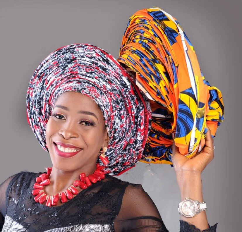 Queency New Designs African Wrap Head Auto Gele With Ankara Elegant Headtie Wax Print Styles Gele