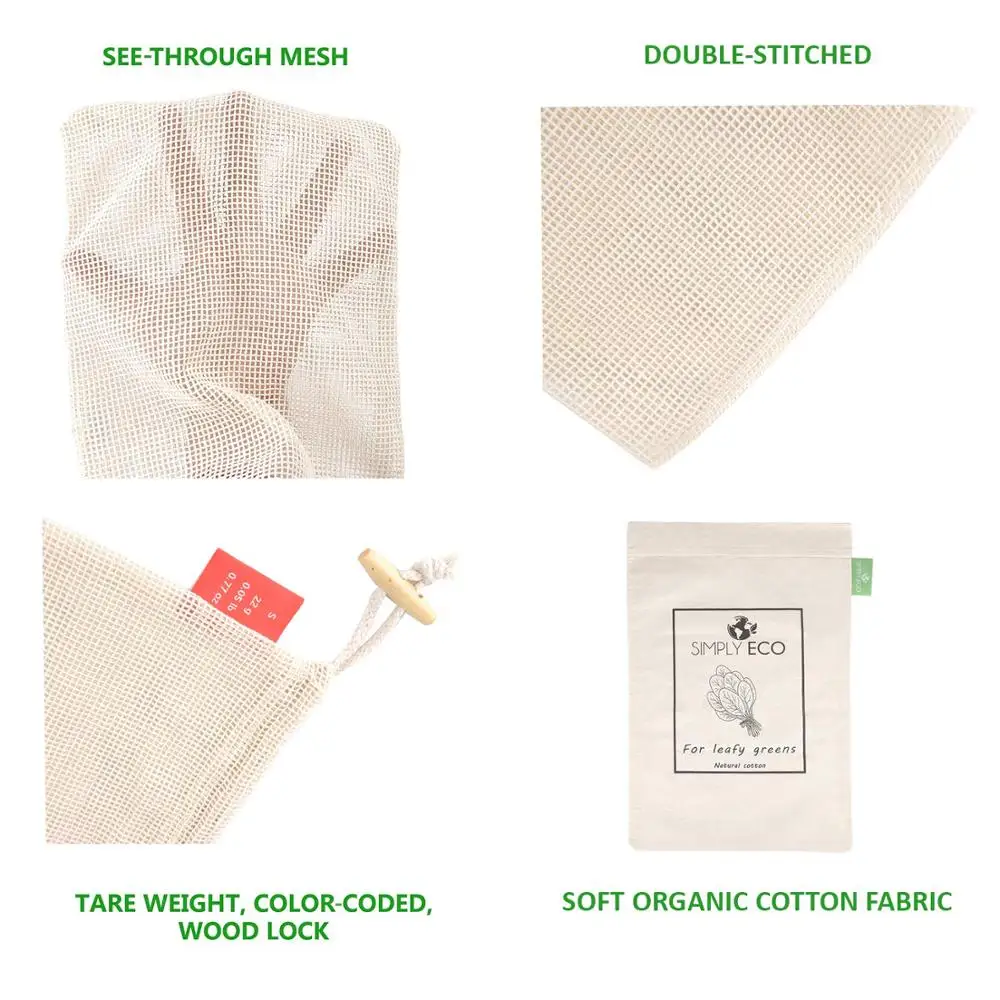 Высококачественные экологически чистые многоразовые сетчатые продуктовые сумки с бонусной сумкой для переноски; Набор из 8 сверхпрочных прозрачных моющихся сумок