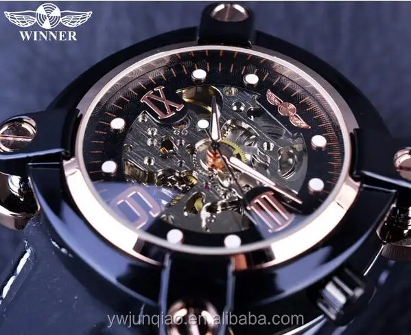 
Winner Irregular Shape Fashion Casual Design Black Gold Case Rubber Band Automatic Mens Watches Top Brand Luxury Erkek Kol Saati 