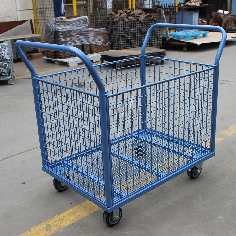 warehouse cage trolley/box trolley with mesh side/picking trolley