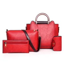 korean style Curved handle college student shoulder eco animal skin leather crossbody 4 in one weekend hand bags