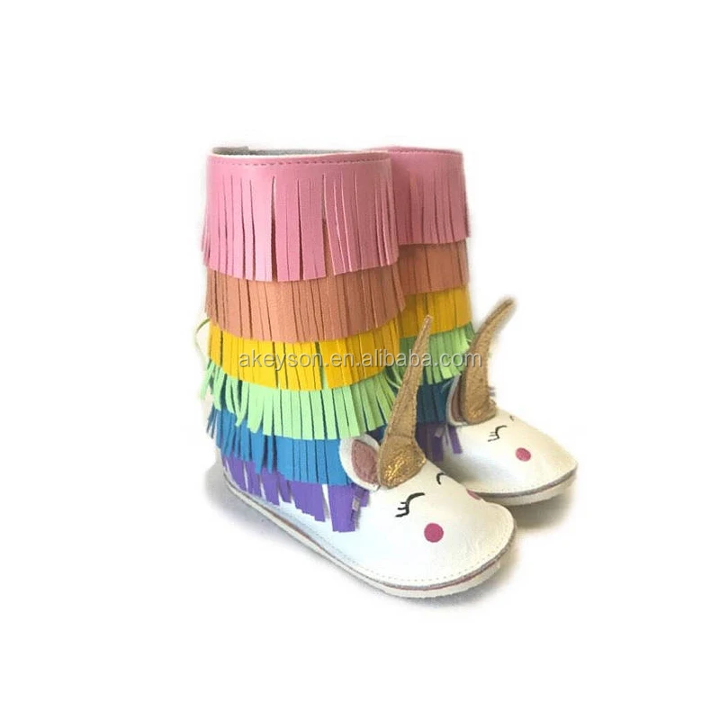 
Wholesale Custom Personalized Girls Unicorn Metallic Fringe Booties 