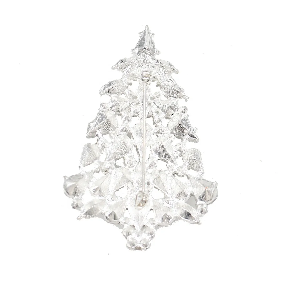 Clear Crystal Christmas Tree Brooches Rhinestone Christmas Holiday Brooch Pin For Gift