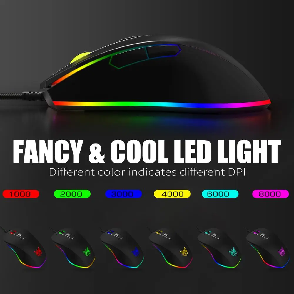 
ONIKUMA CW60 Pro Wired High Sensitivity Ergonomic Sweat-Resistant RGB Lighting Real 1000-6000 DPI Gaming Mouse 
