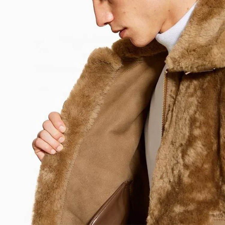 Trending suede faux shearling aviator jacket sheep fleece b3 shearling bomber jacket mens sherpa borg jacket