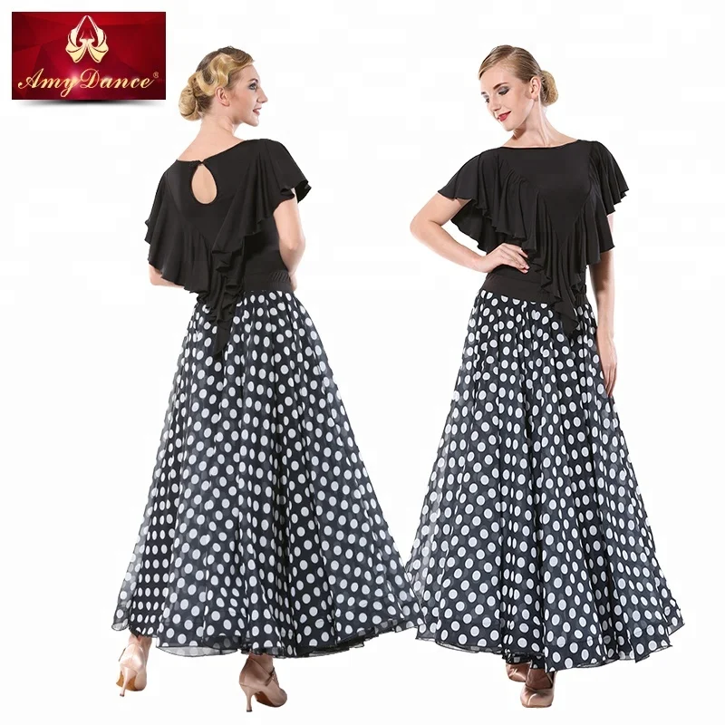 
High quality ballroom dance skirt with double puffy chiffon large hem ballroom dance dress 