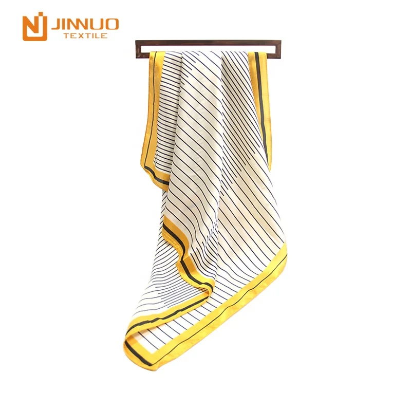 
square scarf women fashion echarpe uniform accessory stripe hijab airlines pointed silk like satin hair neck 70 X70 