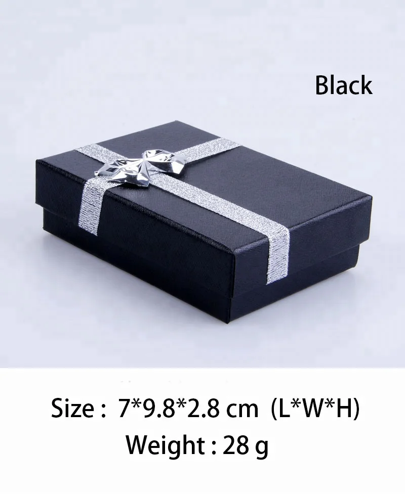 Wholesale Mixed Color Paper Cardboard Jewelry Box Silver Bow Necklace Packaging Cheap Ring Box
