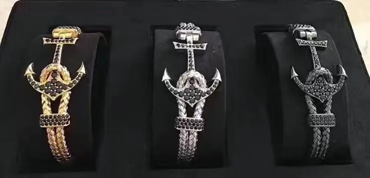 Vintage Genuine Leather Men Bracelet Copper Anchor 316l Stainless Steel Wire Double Layer  Fashion Men Anchor Bracelet