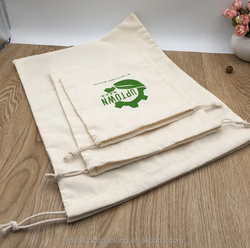Muslin Cotton Drawstring Bag WIth Re-inforced Opening