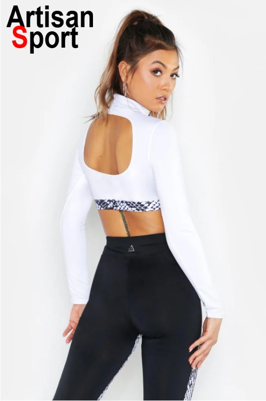 Oem Stylish Snake Print High Neck Gym Sexy Crop White Top With Pad inside Fitness Bra Yoga Sport Gym Leggings