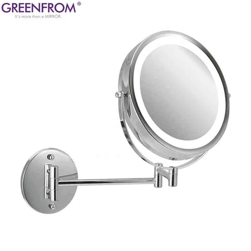 Hot Selling Classic Double Sides Magnifying Round Wall Cosmetic Shaving Mirror With Led Light For Hotel Bathroom