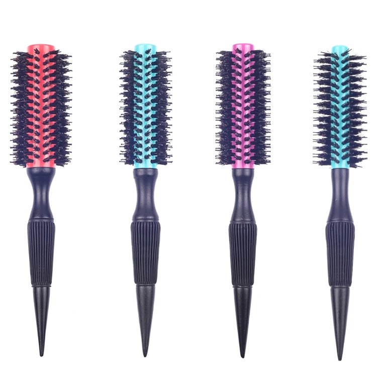 EUREKA Professional Aluminum Tube Boar Bristle  With Nylon Pins Round Hair Brush Wooden Round  Hair Brush