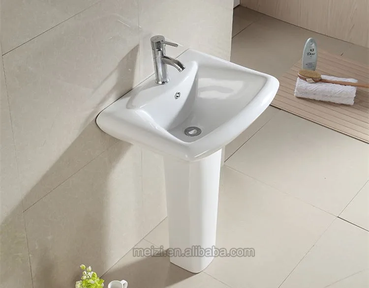 Solid surface rectangular bathroom pedestal sink