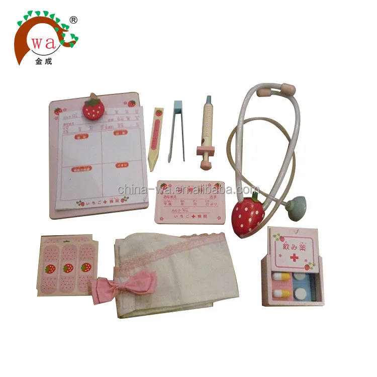 
wood pretend play doctor trunk tools toys set 