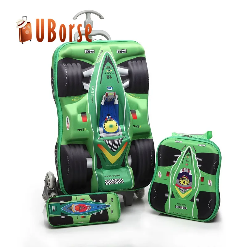 
16' 3D carton kids school bag set children trolley luggage case 