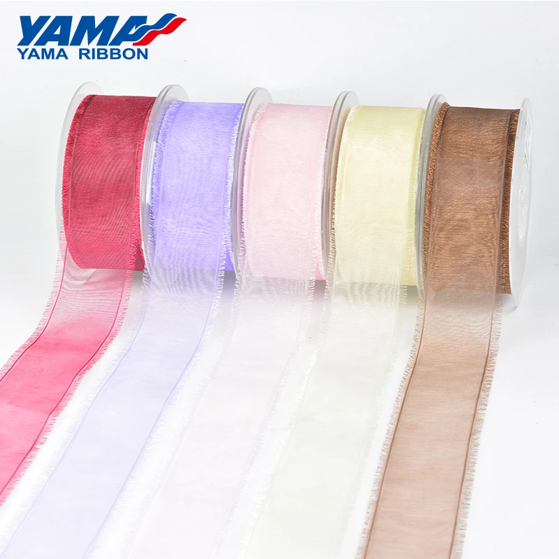 YAMA Factory 16/25/38mm Polyester Solid Color Sheer Organza Fringe Ribbon