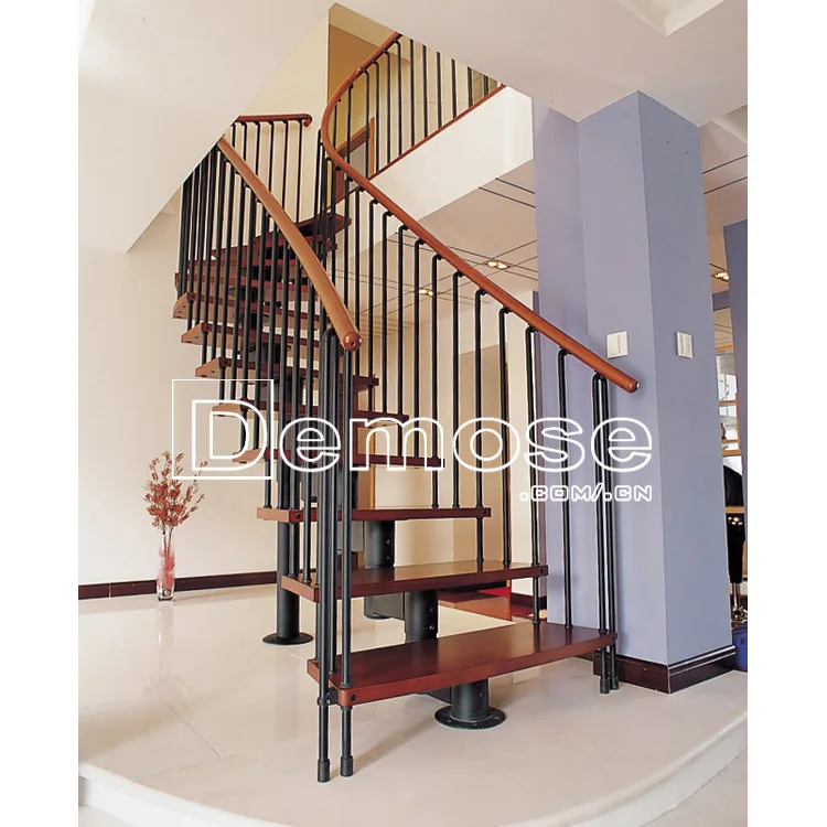 
wood small stairs / wrought iron railing stairs / straight stairs 