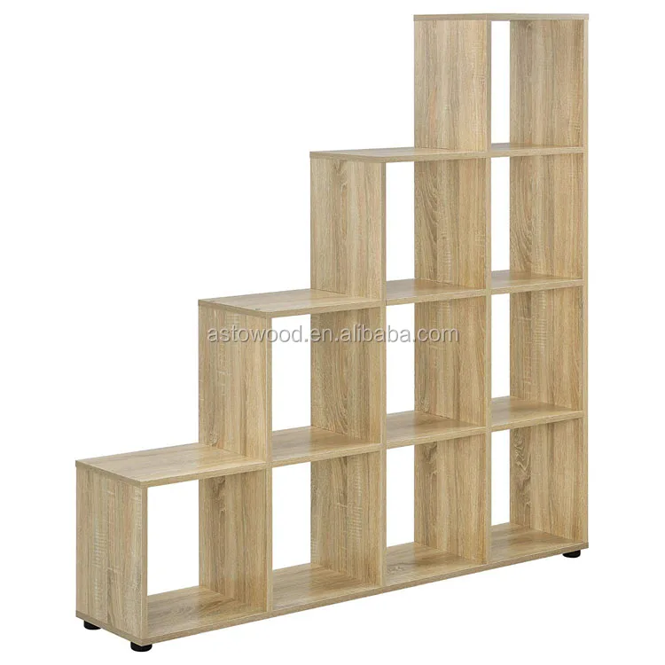 10 Cube Bookcase Storage Unit, Wooden Display Rack, Free Standing Shelf, Room Divider Step Rack, White