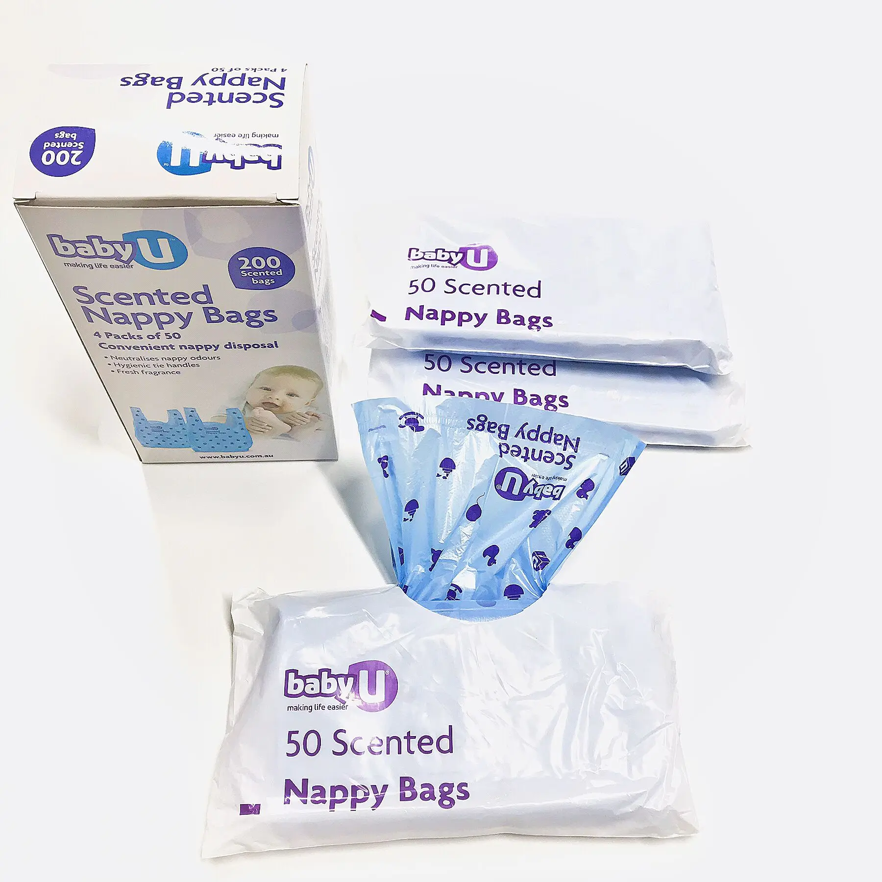 
Biodegradable disposable customized sack scented tie handle plastic baby nappy bag 