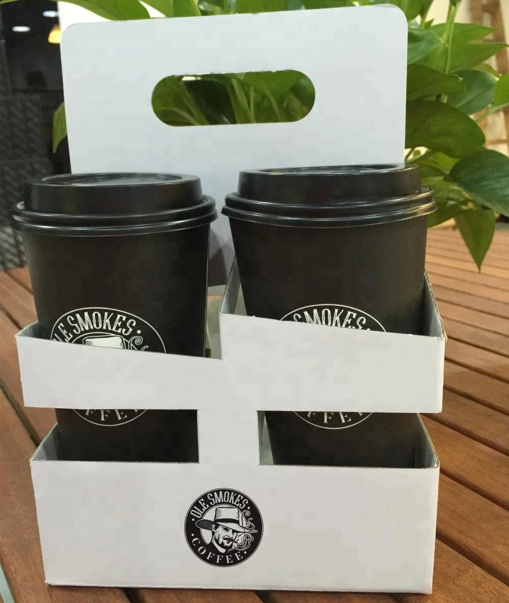 4 Pack Carrier Take Away Paper Cup Holder With Handle