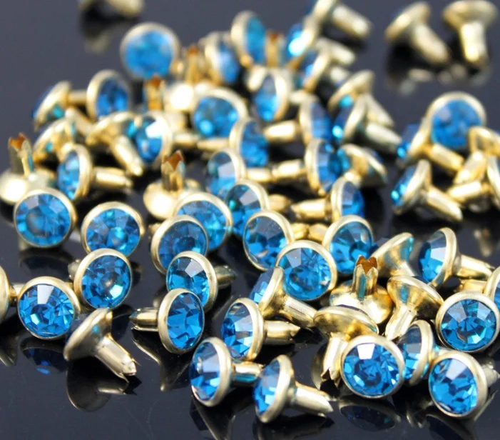 
8mm sapphire open end rhinestones crystal rivets for leather 