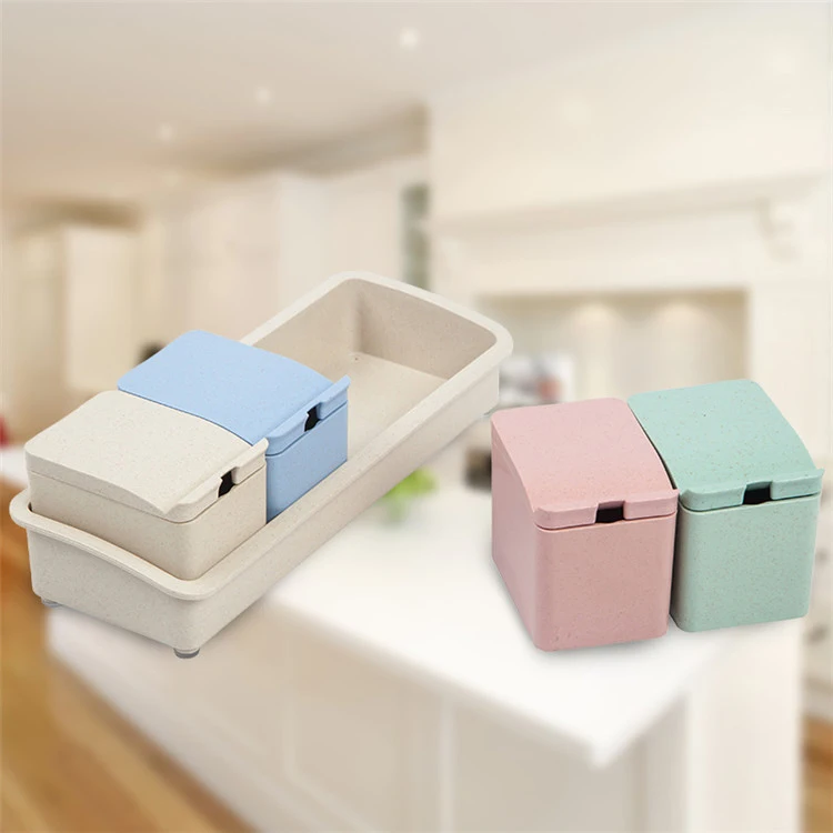 Online Shop New Products Kitchen Accessories Set Wheat Fiber Cooking Tool 4pcs Colors Condinent Container Salt Seasoning Box