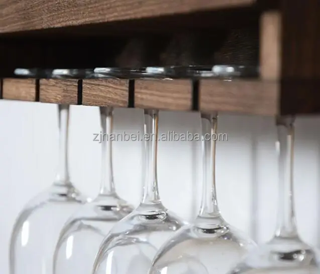 2024 Best selling rustic wall mounted wine rack vintage painted wood wine and glasses shelf