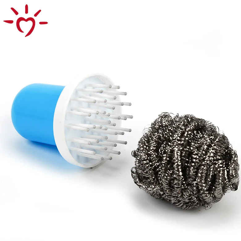 OEM handle dish steel wire ball scouring srubber kitchen washing  dish cleaning brush with handle
