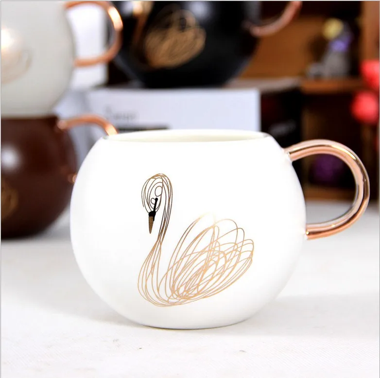 Hign Quality Promotion Bulk Ceramic Mug gold swan Korean cartoon coffee milk tea ceramic mug