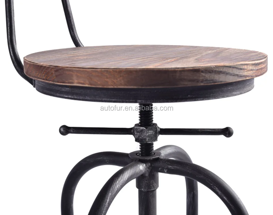 Unique Vintage Reclaimed Wooden Seat Toledo Industrial Bar Stools