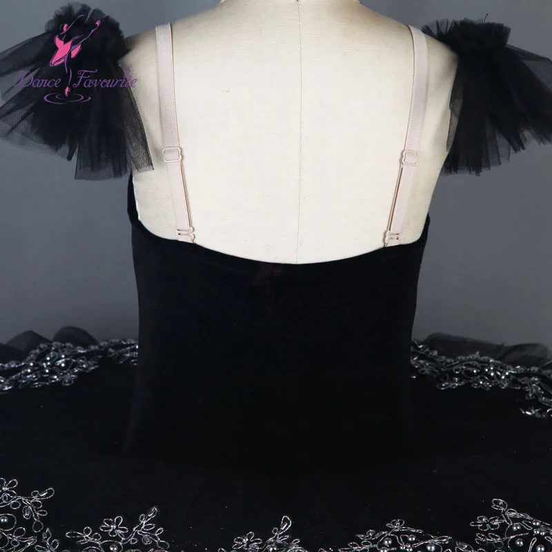Black professional ballet dance costume pleated tulle tutus adult girls pancake tutu BLL044-2