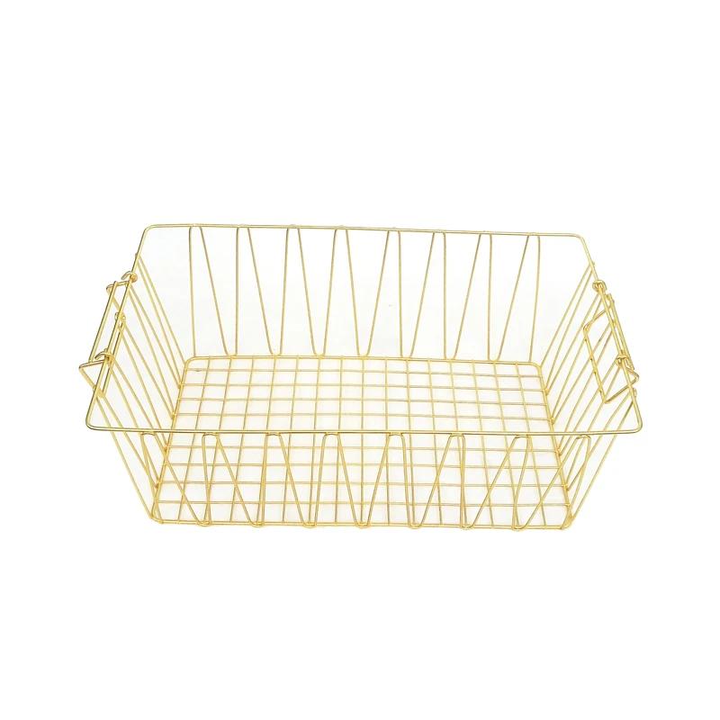 Home Gold Decorative Clothes Storage Basket Square Mesh Grid Metal Wire Basket
