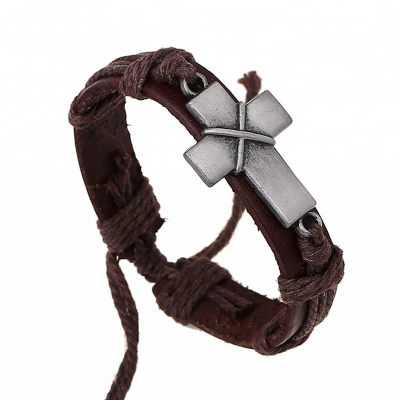 manufacture ebay cord leather bracelet with cross