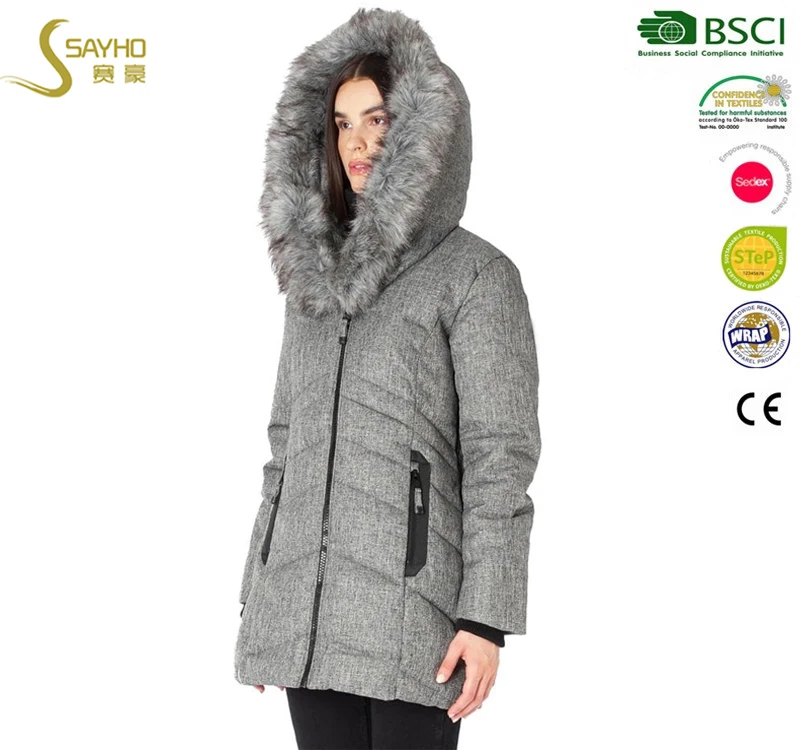 Harsh winter melange women padded duck down jacket Long Parka Water Proof Winter Jacket