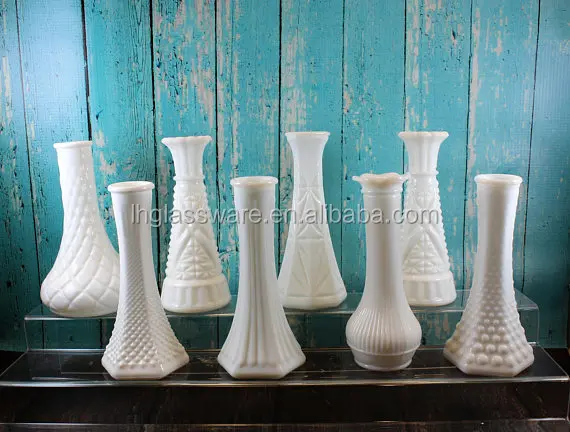 Opal Milk Glass Bud Vases bottle  White glass vases Collection  Lot Wedding Centerpiece  Shabby Chic Rustic shower