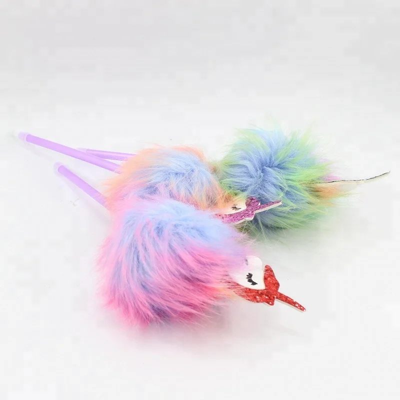 Fluffy Colorful Pom Pom Unicorn Ballpoint Pen