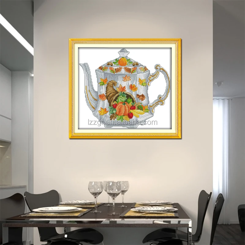 NKF Teapot (2) Simple Cross Stitch Textile & Fabric Folk Art Home Decoration J270(2) CN;GUN Cotton Europe