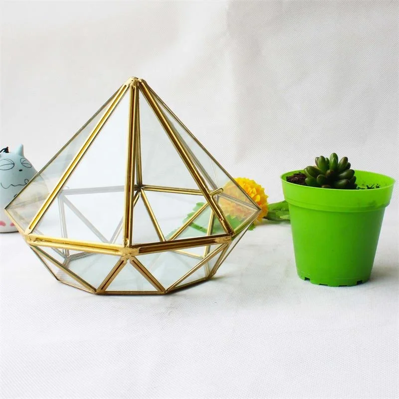 High Quality Decorative Copper Diamond Shape Glass Terrarium Geometric