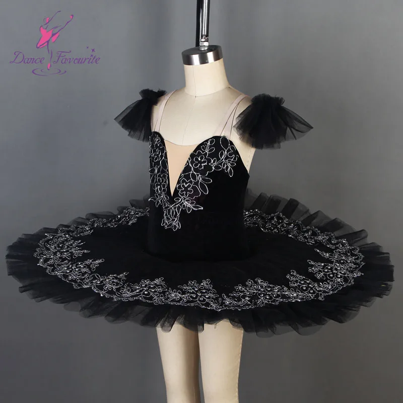 Black professional ballet dance costume pleated tulle tutus adult girls pancake tutu BLL044-2