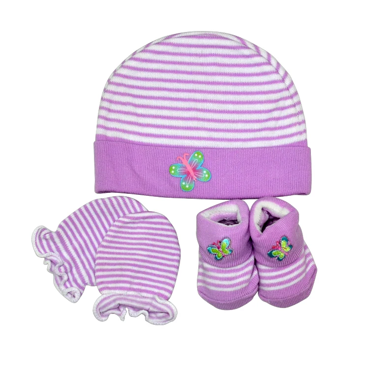 Unisex baby gift set mitten socks new born cotton hat