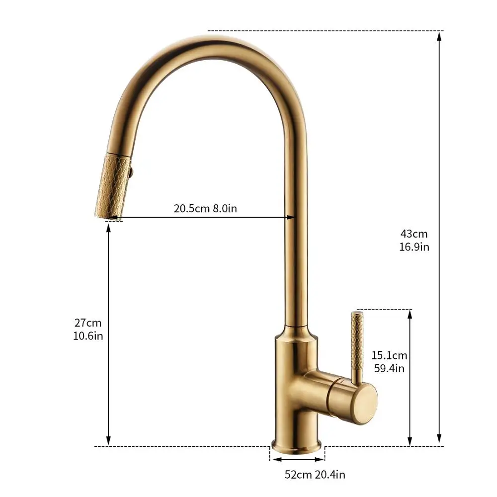 Luxury Single Handle Kitchen Faucet Sprayer Gold Kitchen Faucet Brass Modern Contemporary Ceramic Sinks Kitchen with Pull Down