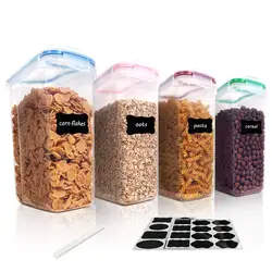 Stackable Large Kitchen Plastic Dry Cereal Food Storage Containers with Colorful Lids