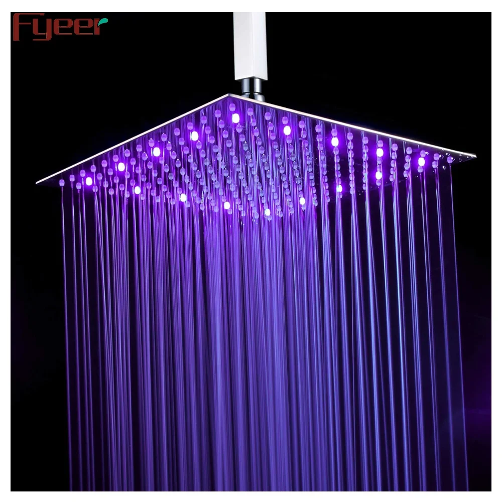 Fyeer 16 inch hydro power ultrathin SUS304 stainless steel square rain shower head led