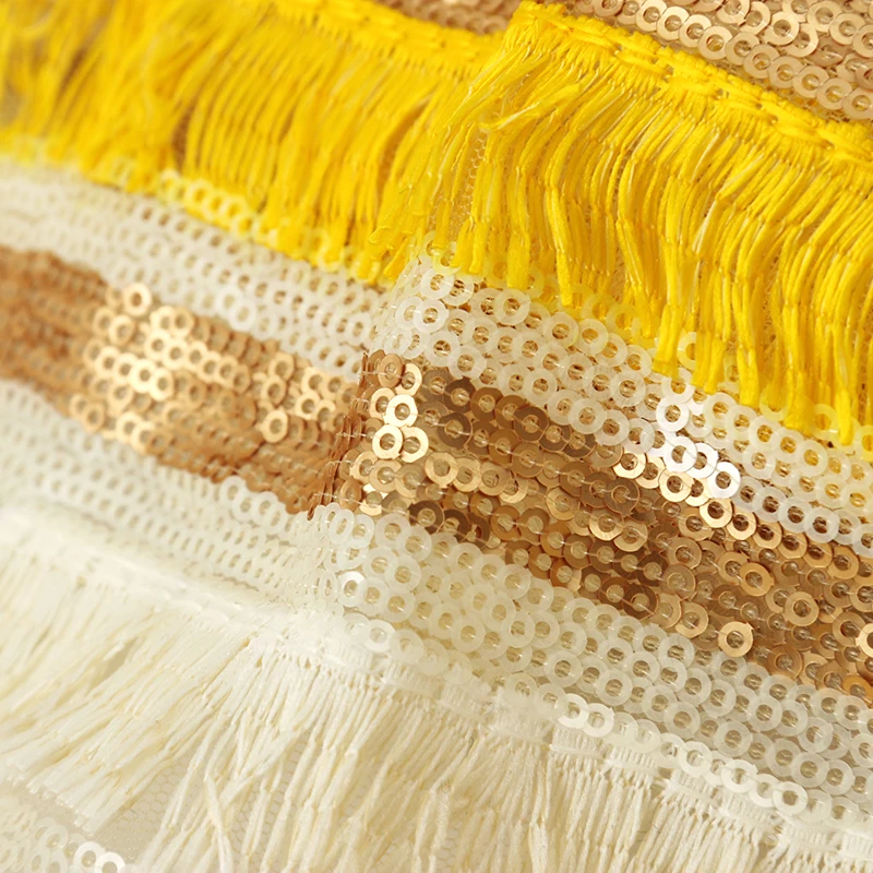 Wholesale fashion new breathable nylon tassel embroidery dress sequin fabric