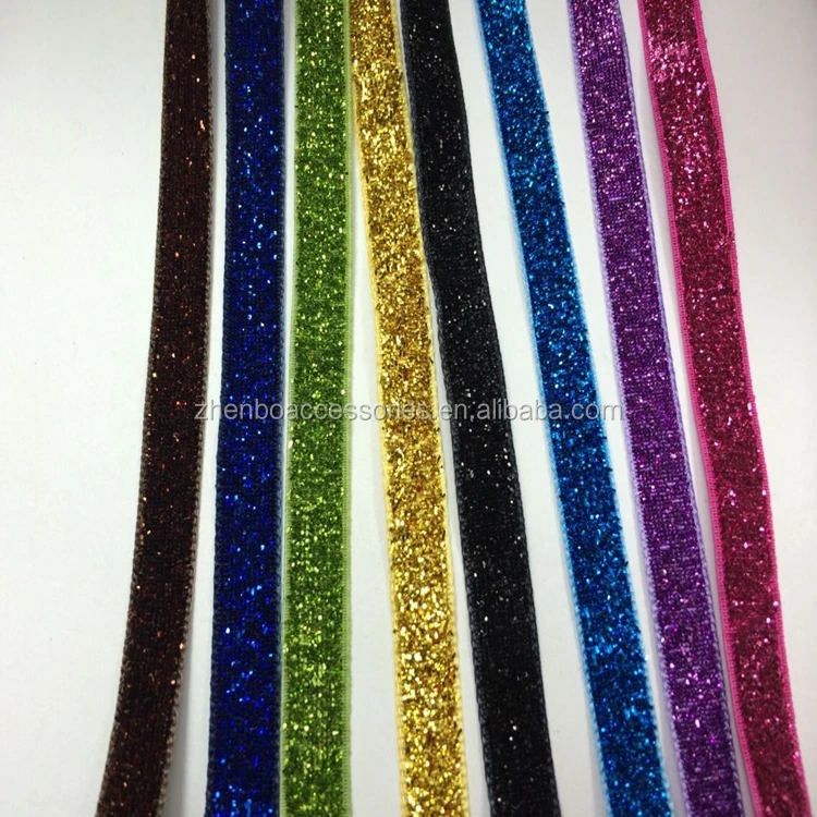 1cm Metallic Color Elastic Glitter Velvet Ribbon Wholesale