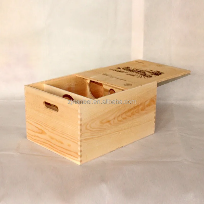 2024 New Designed Unfinished Wooden Wine Box with Lid for 6 Bottles Accept OEM