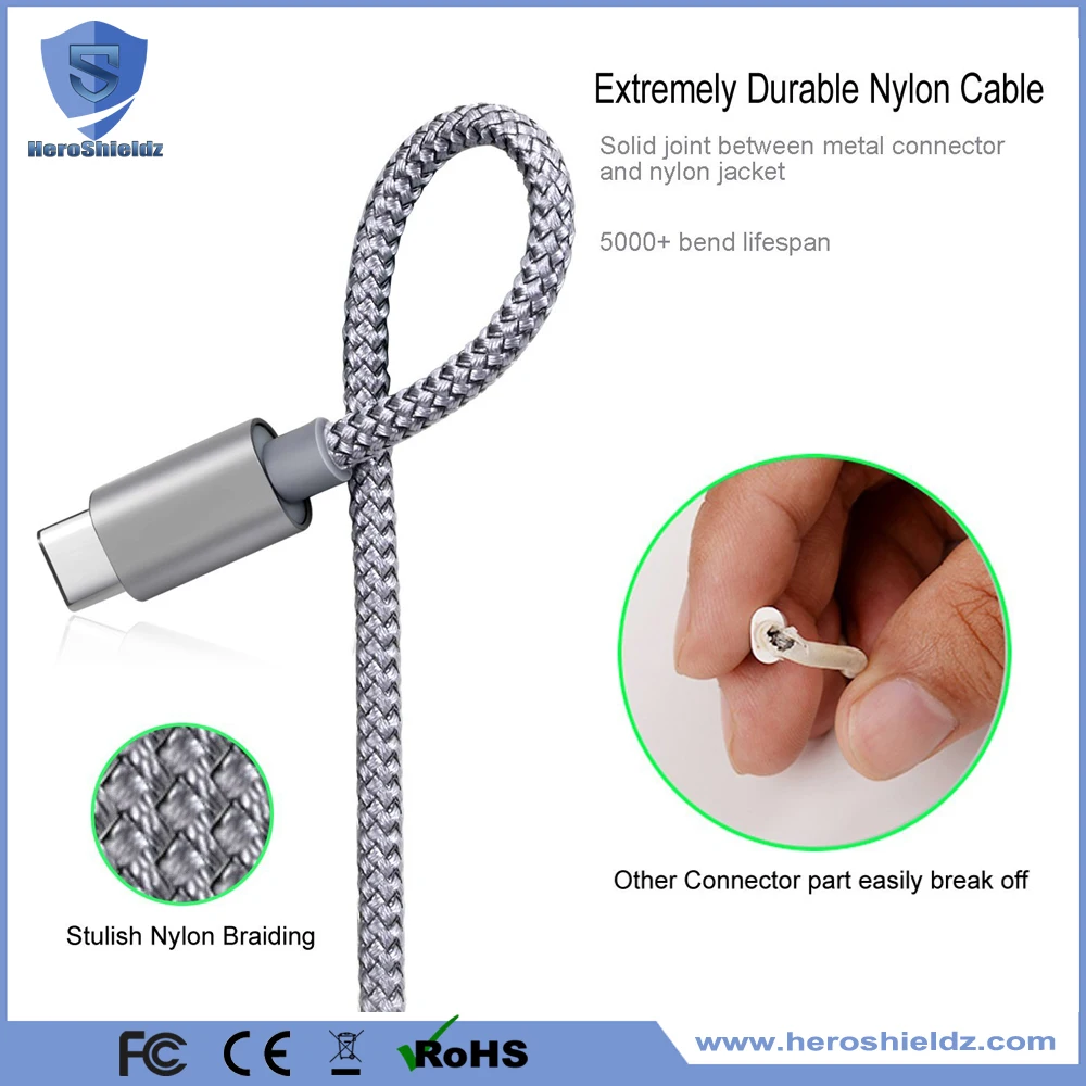 2M/6FT Nylon Braided USB Type C Cable, Metal Type C Connector Data Cable For Samsung S8 S8+/Google Pixel/Nexus 6P/LG G5/HTC 10