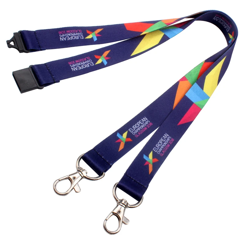Free sample oem polyester lanyard with id card holder double clip lanyard