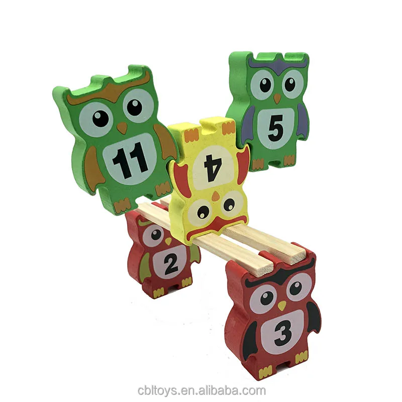 wooden building blocks bricks stacking owl balance educational game cute owl with numbers for kis CBL3087